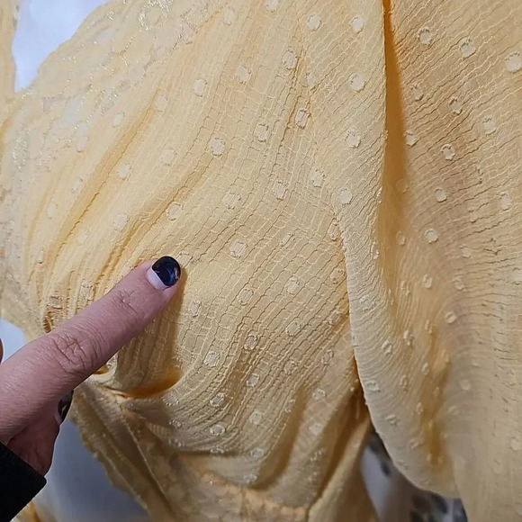 ASOS DESIGN lace insert cut out textured pleated midi dress in lemon yellow Sz 6 - Picture 9 of 12